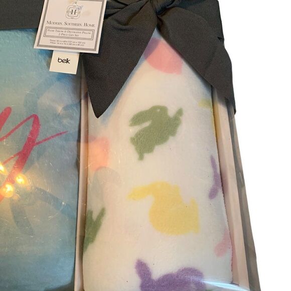 NIB Modern Southern Home Plush Throw & Pillow "Bunny" 2-Pc Set - Picture 3 of 5